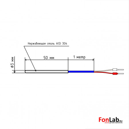 Датчик температуры  К-тип 3x50 мм. кабель 1 метр -60...+300C-4