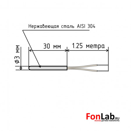 Датчик температуры  PT100 B 3x30 мм. кабель 1.25 метра -60...+300C-4