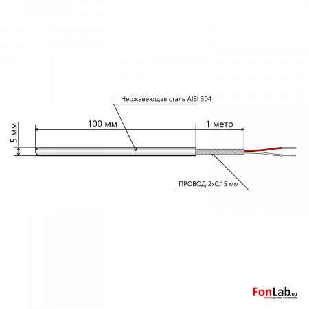 Датчик температуры дымовых газов PT1000 B 5x100 мм. кабель 1 метр -60...+450C-4